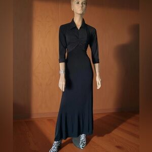 TADASHI PETITES BLACK SOPHISTICATED SHIRT TOP FLARE BOTTOM DRESS Sz 8